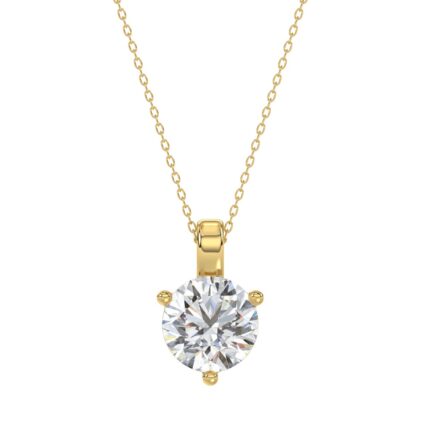 14K YELLOW GOLD 2CT ROUND DIAMOND LADIES SOLITAIRE PENDANT WITH CHAIN