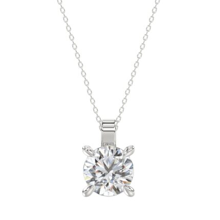 18K WHITE GOLD 1.00CT ROUND DIAMOND SOLITAIRE PENDANT WITH CHAIN (TALON CLAWS LOCK)