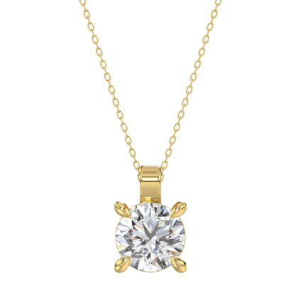 18K YELLOW GOLD 1.00CT ROUND DIAMOND SOLITAIRE PENDANT WITH CHAIN (TALON CLAWS LOCK)
