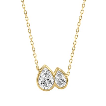 Elegance 3/4CT Yellow Gold 10K Collection Linked Hearts Pear Diamond Ladies Necklace for Women (Color F-G -Clarity VS1/VS2)