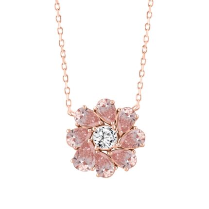ETERNAL BLUSH COLLECTION LADIES NECKLACE  4 1/2CT ROUND DIAMOND /PINK PEAR DIAMOND 14K ROSE GOLD