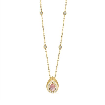 ETERNAL BLUSH COLLECTION LADIES NECKLACE 3/4CT ROUND/PEAR DIAMOND 14K YELLOW GOLD (CENTER STONE PINK PEAR DIAMOND 1/2CT)