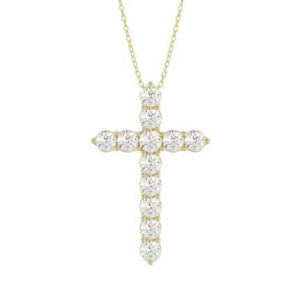 LADIES CROSS PENDANT WITH CHAIN 2CT ROUND DIAMOND 14K YELLOW GOLD