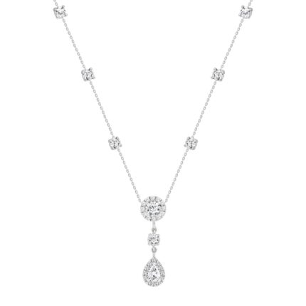 LADIES NECKLACE 2 3/4CT ROUND/PEAR DIAMOND 14K WHITE GOLD (CENTER STONE ROUND/PEAR DIAMOND 1/2CT 1/2CT )