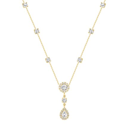 LADIES NECKLACE 2 3/4CT ROUND/PEAR DIAMOND 14K YELLOW GOLD (CENTER STONE ROUND/PEAR DIAMOND 1/2CT 1/2CT )
