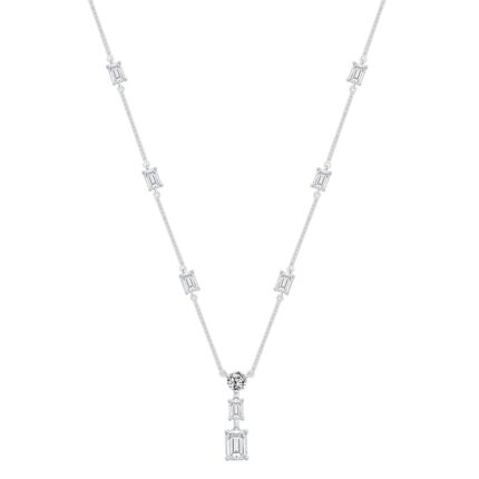 LADIES NECKLACE 7 1/2CT ROUND/EMERALD DIAMOND 14K WHITE GOLD