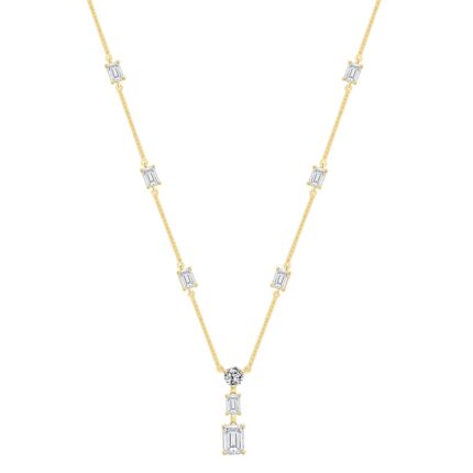 LADIES NECKLACE 7 1/2CT ROUND/EMERALD DIAMOND 14K YELLOW GOLD