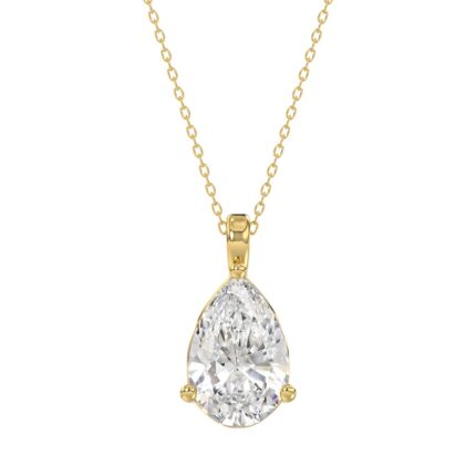 LADIES SOLITAIRE PENDANT 4CT PEAR DIAMOND 14K YELLOW GOLD