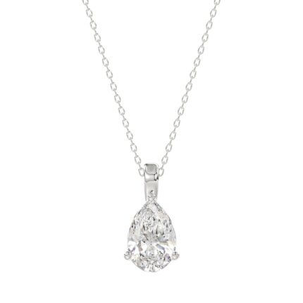 LADIES SOLITAIRE PENDANT WITH CHAIN 1 1/2CT PEAR DIAMOND 14K WHITE GOLD