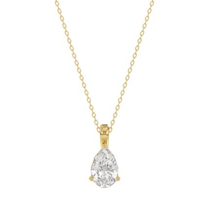 LADIES SOLITAIRE PENDANT WITH CHAIN 1/2CT PEAR DIAMOND 14K YELLOW GOLD