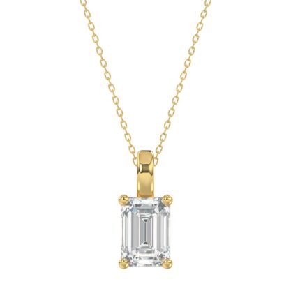 LADIES SOLITAIRE PENDANT WITH CHAIN 2 1/2CT EMERALD DIAMOND 14K YELLOW GOLD