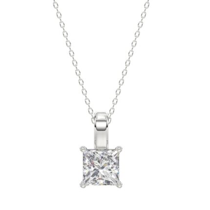 LADIES SOLITAIRE PENDANT WITH CHAIN 2 1/2CT PRINCESS DIAMOND 14K WHITE GOLD