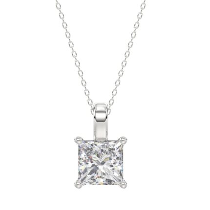 LADIES SOLITAIRE PENDANT WITH CHAIN 4CT PRINCESS DIAMOND 14K WHITE GOLD