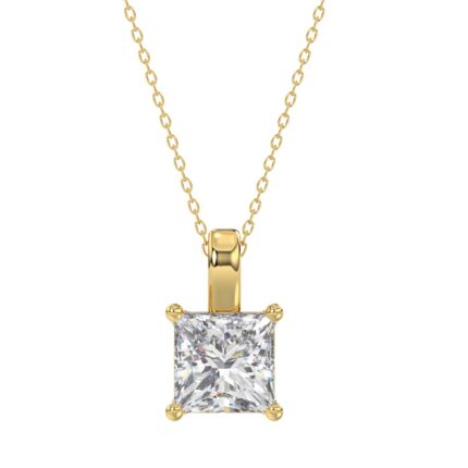 LADIES SOLITAIRE PENDANT WITH CHAIN 4CT PRINCESS DIAMOND 14K YELLOW GOLD