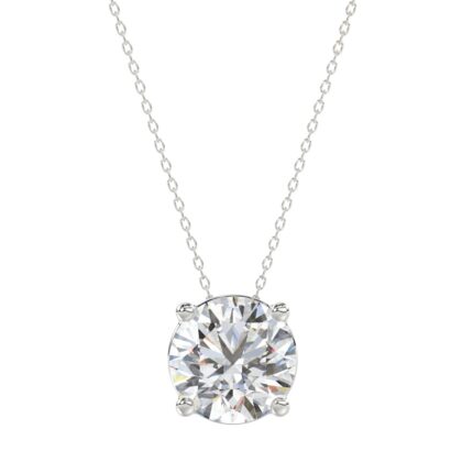 LADIES SOLITAIRE PENDANT WITH UNDER-PASS CHAIN 3CT ROUND DIAMOND 14K WHITE GOLD