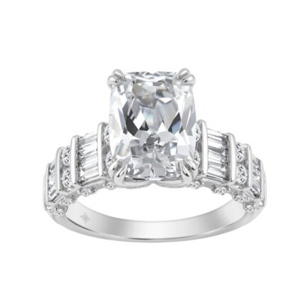 14K WHITE GOLD 5.00CT ROUND/CUSHION/BAGUETTE DIAMOND LADIES RING (CENTER STONE CUSHION DIAMOND 4CT