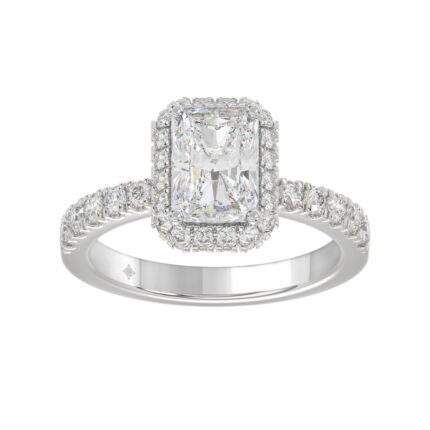 Elegant 14K White Gold 4.00Ct Round/Radiant Cut Lab Grown Diamond Engagement Ring 3.00Ct Radiant Center Stone (Color F-G -Clarity Vs1/Vs2)