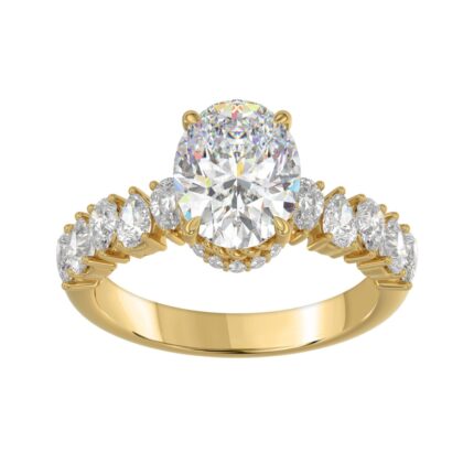 14K YELLOW GOLD 2 3/4CT ROUND/OVAL/PEAR DIAMOND LADIES RING (CENTER STONE OVAL DIAMOND 2CT)
