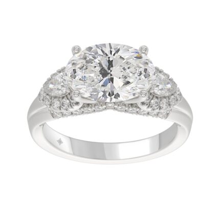 LADIES RING 3 3/4CT ROUND/PEAR/OVAL DIAMOND 14K WHITE GOLD (CENTER STONE OVAL DIAMOND 3.00CT)