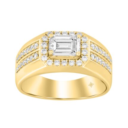 MEN'S RING 1 1/2CT ROUND/EMERALD DIAMOND 14K YELLOW GOLD (CENTER STONE EMERALD DIAMOND 1CT)