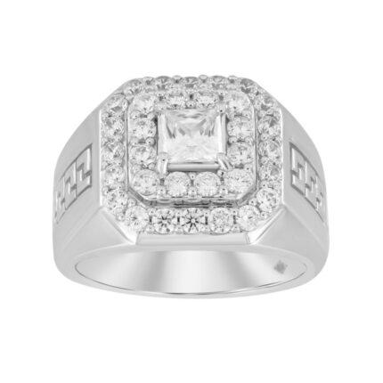 MEN'S RING 2 1/2CT ROUND/PRINCESS DIAMOND 10K WHITE GOLD (CENTER STONE PRINCESS DIAMOND 1CT )
