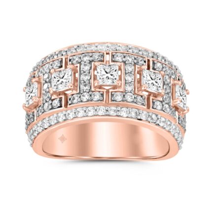 MEN'S RING 2 1/3CT ROUND/PRINCESS DIAMOND 14K ROSE GOLD