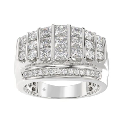 MEN'S RING 2CT ROUND/PRINCESS DIAMOND 14K WHITE GOLD