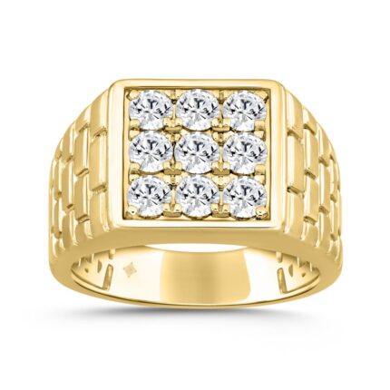 MENS RING 1 1/2CT ROUND DIAMOND 14K YELLOW GOLD