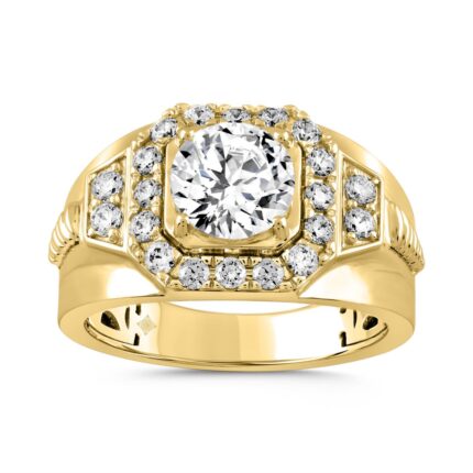 MENS RING 2 3/4CT ROUND DIAMOND 14K YELLOW GOLD (CENTER STONE ROUND DIAMOND 2.00CT)