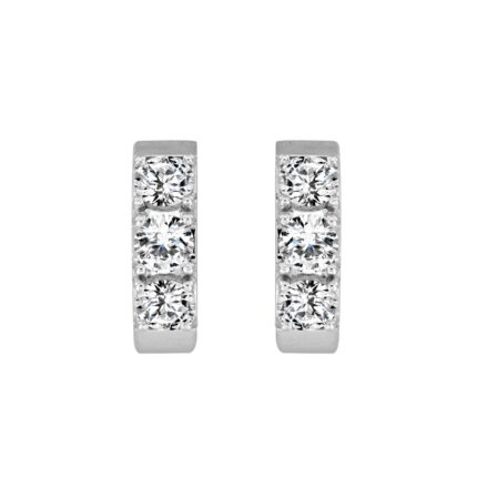 LADIES HOOP EARRINGS  1 1/2CT ROUND DIAMOND 14K WHITE GOLD