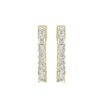 LADIES HOOP EARRINGS 2CT PRINCESS DIAMOND 14K YELLOW GOLD