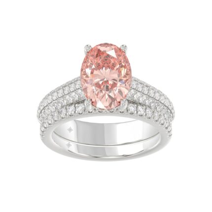 ETERNAL BLUSH COLLECTION 14K WHITE GOLD 4.00CT ROUND/OVAL DIAMOND LADIES BRIDAL SET (CENTER STONE PINK OVAL DIAMOND 3.00CT)