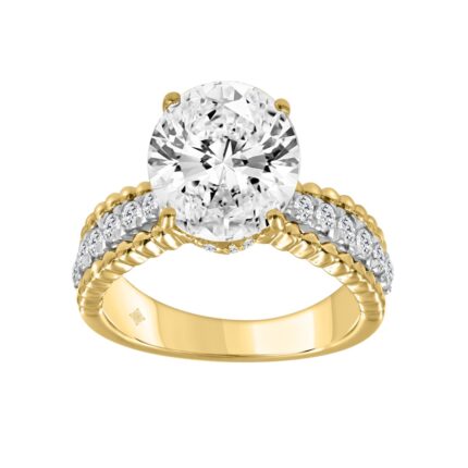 10K WHITE/YELLOW GOLD 3 1/2CT ROUND/OVAL DIAMOND LADIES RING (CENTER STONE OVAL DIAMOND 3CT)