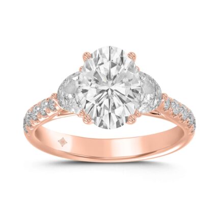 14K ROSE GOLD 3.00CT ROUND/OVAL/HALF MOON DIAMOND LADIES RING (CENTER STONE OVAL DIAMOND 2CT)