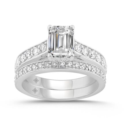 14K WHITE GOLD 2.00CT ROUND/EMERALD DIAMOND LADIES BRIDAL RING (CENTER STONE EMERALD DIAMOND 1 5/8CT)