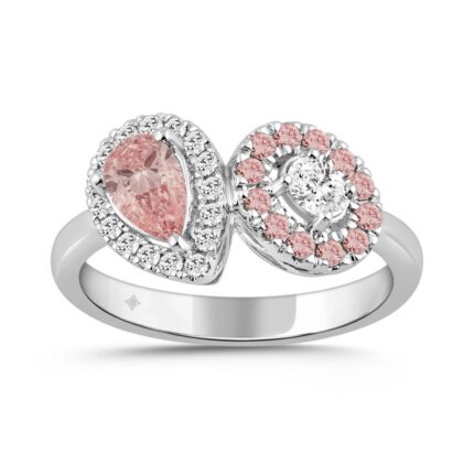 ETERNAL BLUSH COLLECTION 14K WHITE GOLD 1.00CT PINK ROUND /PEAR DIAMOND & OVAL DIAMOND LADIES RING