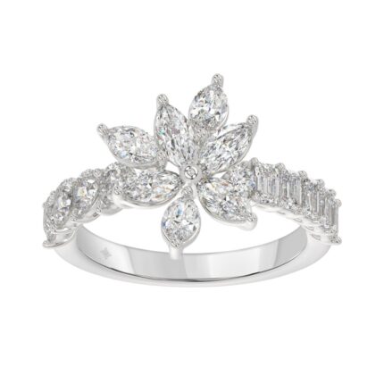 10K WHITE GOLD 1 3/4CT ROUND/MARQUISE/EMERALD/PEAR DIAMOND LADIES RING