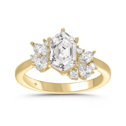 14K YELLOW GOLD 2.00CT ROUND/PEAR/MARQUISE/LONG HEXAGON STEP CUT LADIES RING