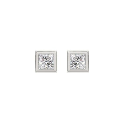 LADIES SOLITAIRE EARRINGS 1CT PRINCESS DIAMOND 14K WHITE GOLD
