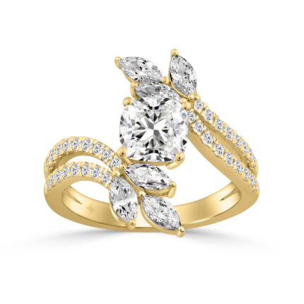 14K YELLOW GOLD 1 1/2CT ROUND/MARQUISE/CUSHION DIAMOND LADIES RING (CENTER STONE CUSHION DIAMOND 1/2CT)