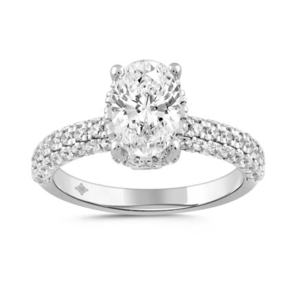 LADIES RING 2 3/4CT ROUND/OVAL DIAMOND 14K WHITE GOLD (CENTER STONE OVAL DIAMOND 2CT )