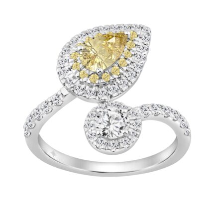 14K WHITE GOLD 1 1/2CT ROUND/YELLOW PEAR DIAMOND LADIES RING