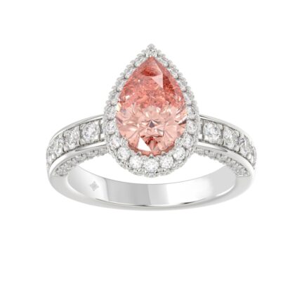 ETERNAL BLUSH COLLECTION 14K WHITE GOLD 3 1/3CT ROUND/PEAR DIAMOND LADIES RING (CENTER STONE PINK PEAR DIAMOND 2.00CT)
