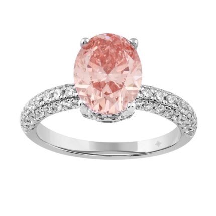 ETERNAL BLUSH COLLECTION LADIES RING 2 3/4CT ROUND/OVAL DIAMOND 14K WHITE GOLD (CENTER STONE PINK OVAL DIAMOND 2CT)