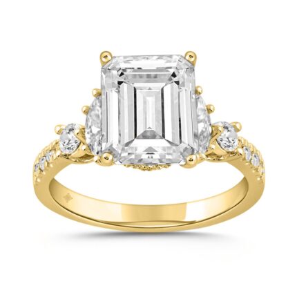 LADIES RING 3 3/4CT ROUND/MARQUISE DIAMOND 14K YELLOW GOLD (CENTER STONE EMERALD DIAMOND 3.00CT)