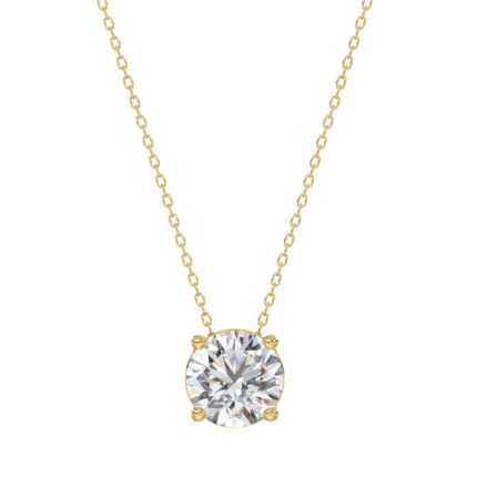 14K YELLOW GOLD 1.00CT ROUND DIAMOND LADIES SOLITAIRE PENDANT WITH UNDER-PASS CHAIN (CENTER STONE ROUND DIAMOND 1CT)