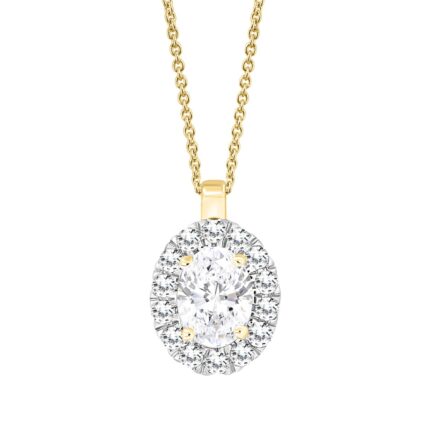 LADIES PENDANT WITH CHAIN 1 1/3CT ROUND/OVAL DIAMOND 14K YELLOW GOLD (CENTER STONE OVAL DIAMOND 1CT)