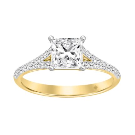 LADIES RING 1 1/4CT ROUND/PRINCESS DIAMOND 14K YELLOW GOLD (CENTER STONE PRINCESS DIAMOND 1CT)