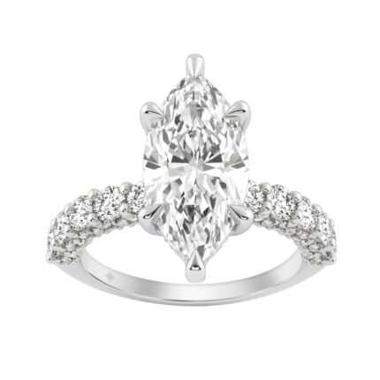 14K White Gold 5 1/2Ct Marquise Cut & Round Diamond Engagement Ring Women Bridal Wedding Ring 4Ct Marquise Center Stone (Color F-G -Clarity Vs1/Vs2)