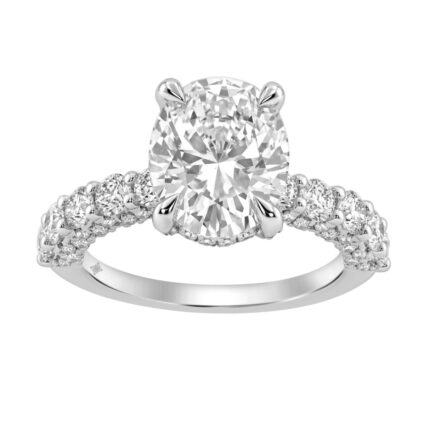 14K White Gold 5 1/2Ct Oval & Round Diamond Engagement Ring Women Bridal Wedding Ring 4Ct Oval Center Stone (Color F-G -Clarity Vs1/Vs2)